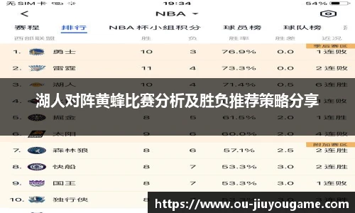 湖人对阵黄蜂比赛分析及胜负推荐策略分享